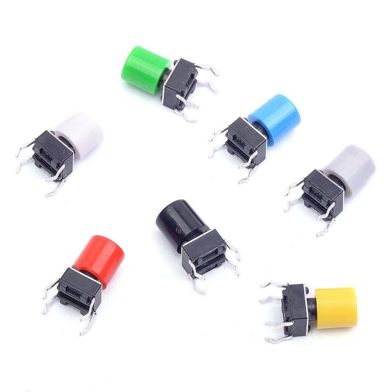 Cylewet 35Pcs 6Ã—6Ã—9mm Tactile Tact Push Button Switch Micro Switch Touch Switch with Button Caps of 7 Color for Arduino (Pack of 35) CYT1052 - Image 4